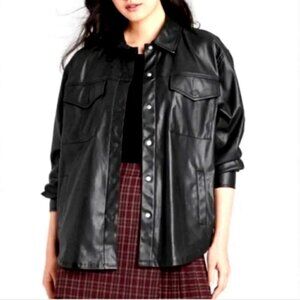 Wild Fable Faux Leather Shirt-Jacket/Shacket Sz XS Black 98N